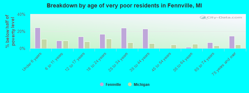 Breakdown by age of very poor residents in Fennville, MI