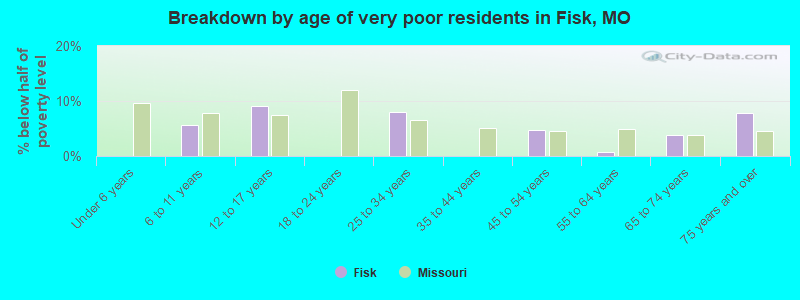 Breakdown by age of very poor residents in Fisk, MO