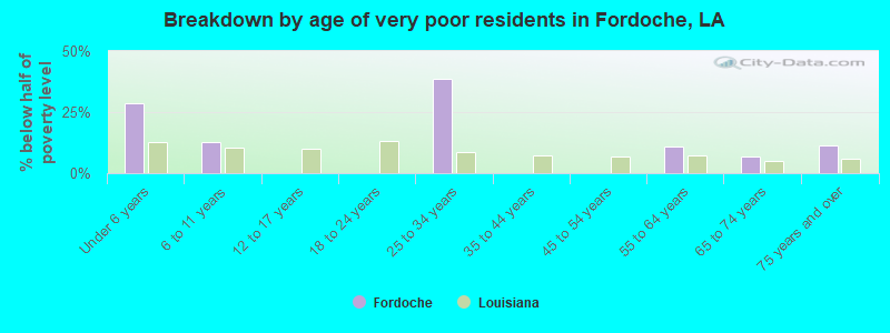 Breakdown by age of very poor residents in Fordoche, LA