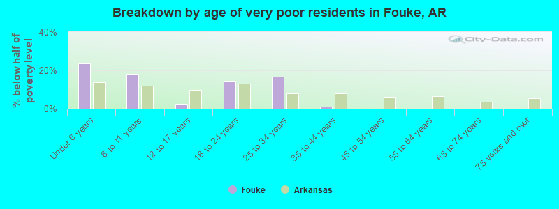 Breakdown by age of very poor residents in Fouke, AR
