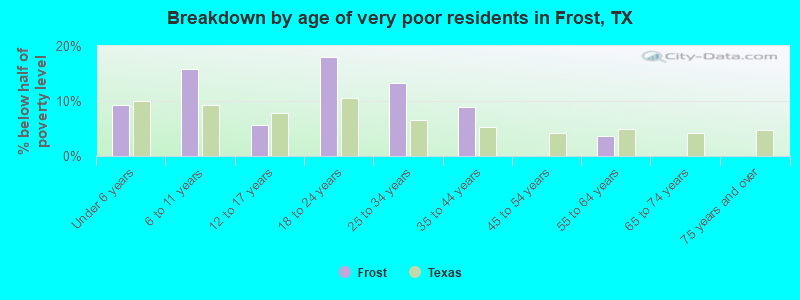 Breakdown by age of very poor residents in Frost, TX