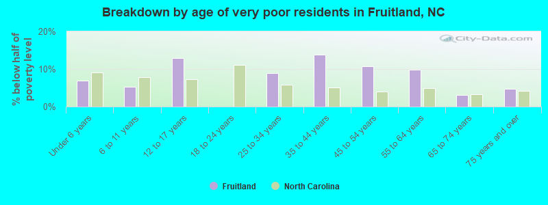 Breakdown by age of very poor residents in Fruitland, NC
