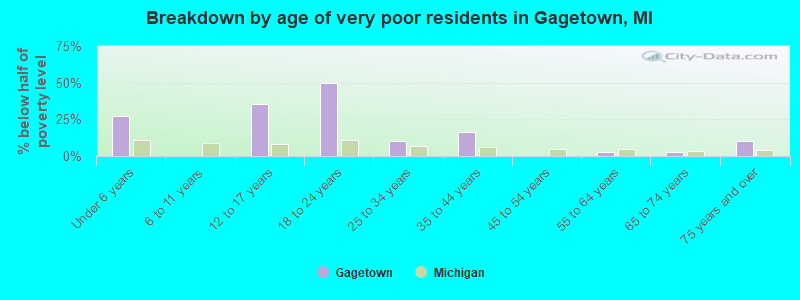 Breakdown by age of very poor residents in Gagetown, MI