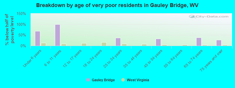 Breakdown by age of very poor residents in Gauley Bridge, WV