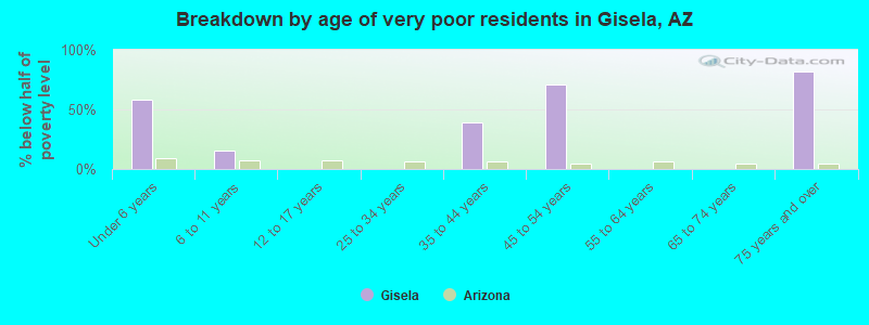 Breakdown by age of very poor residents in Gisela, AZ