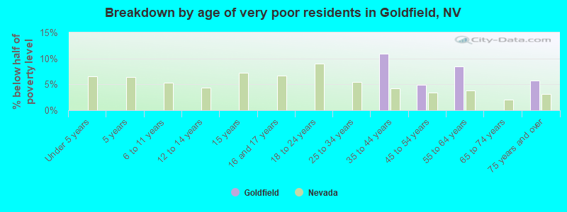 Breakdown by age of very poor residents in Goldfield, NV