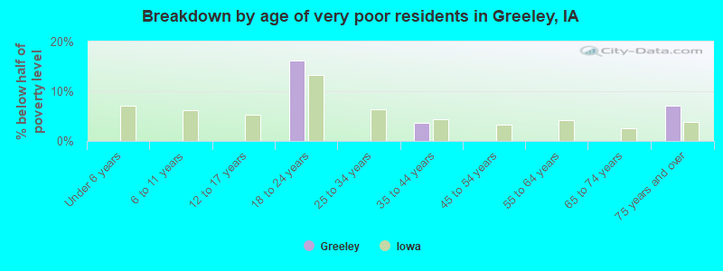 Breakdown by age of very poor residents in Greeley, IA