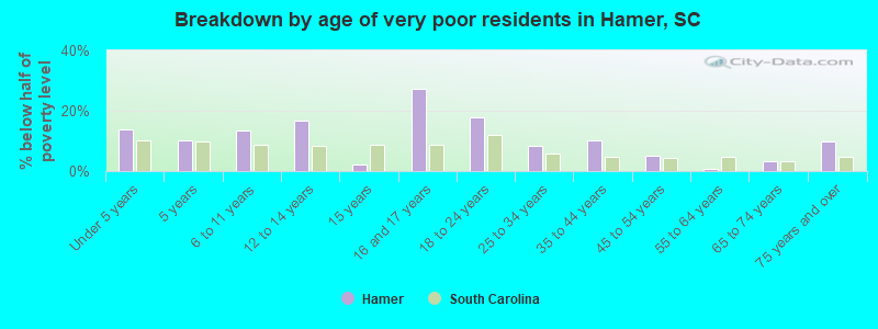 Breakdown by age of very poor residents in Hamer, SC
