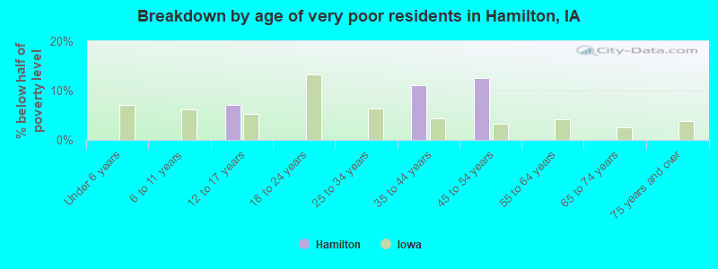 Breakdown by age of very poor residents in Hamilton, IA