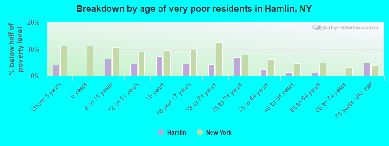 Breakdown by age of very poor residents in Hamlin, NY