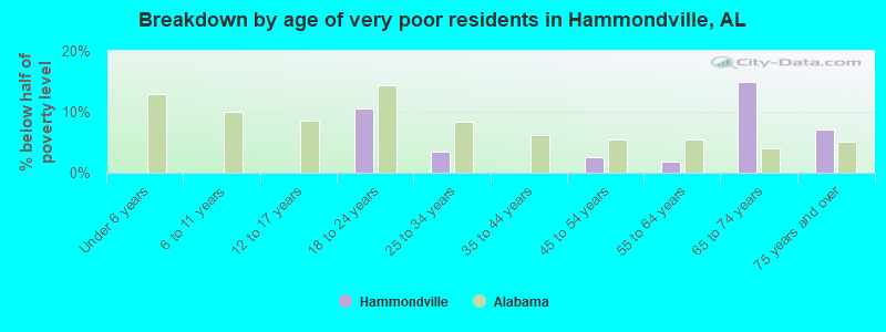 Breakdown by age of very poor residents in Hammondville, AL