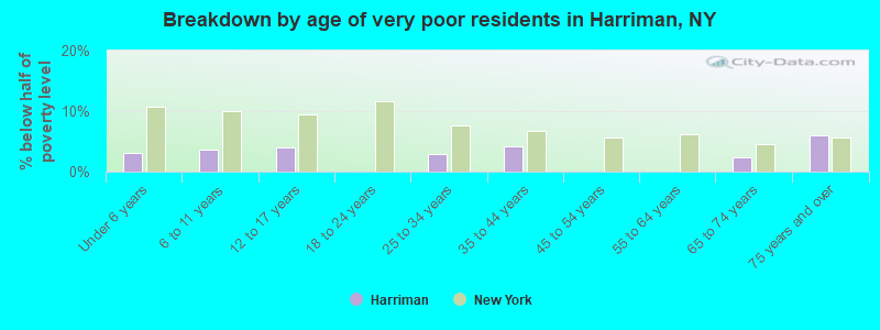 Breakdown by age of very poor residents in Harriman, NY