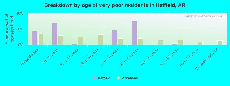 Breakdown by age of very poor residents in Hatfield, AR