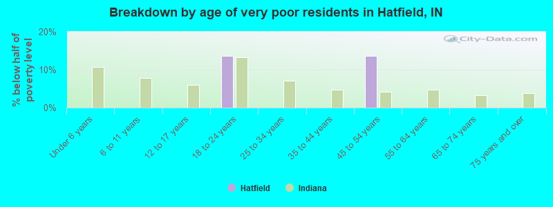 Breakdown by age of very poor residents in Hatfield, IN