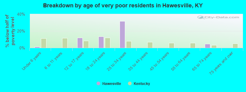 Breakdown by age of very poor residents in Hawesville, KY