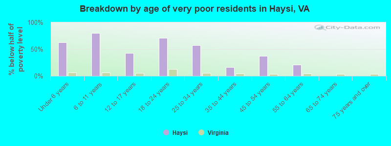 Breakdown by age of very poor residents in Haysi, VA