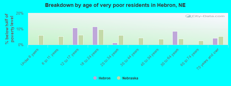 Breakdown by age of very poor residents in Hebron, NE