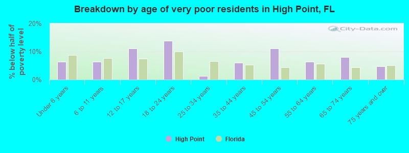Breakdown by age of very poor residents in High Point, FL