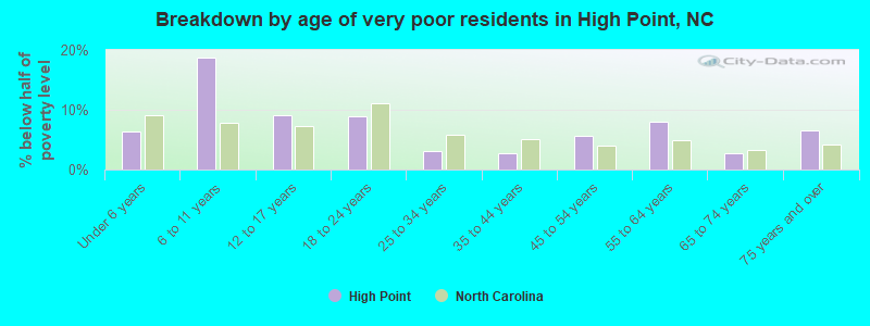 Breakdown by age of very poor residents in High Point, NC