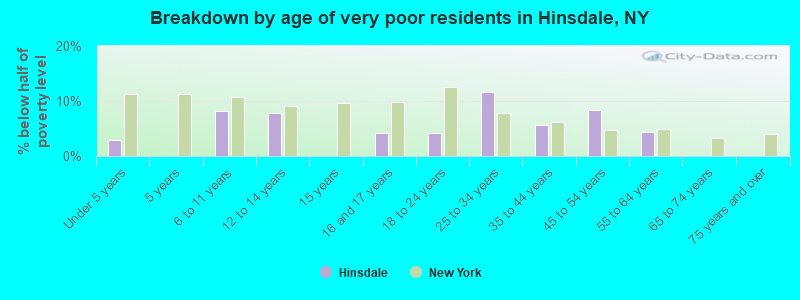 Breakdown by age of very poor residents in Hinsdale, NY