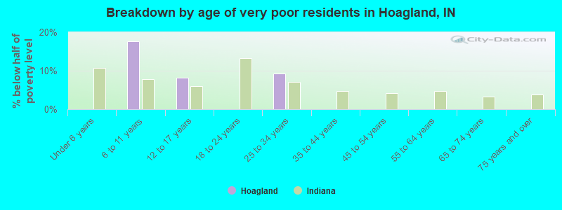 Breakdown by age of very poor residents in Hoagland, IN