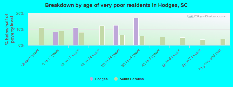 Breakdown by age of very poor residents in Hodges, SC
