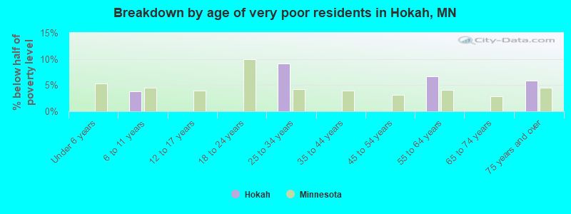 Breakdown by age of very poor residents in Hokah, MN
