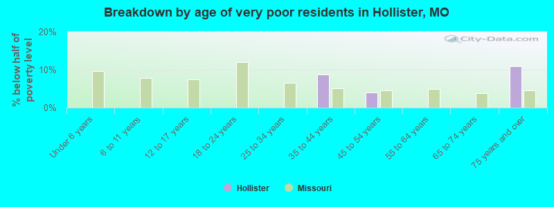 Breakdown by age of very poor residents in Hollister, MO