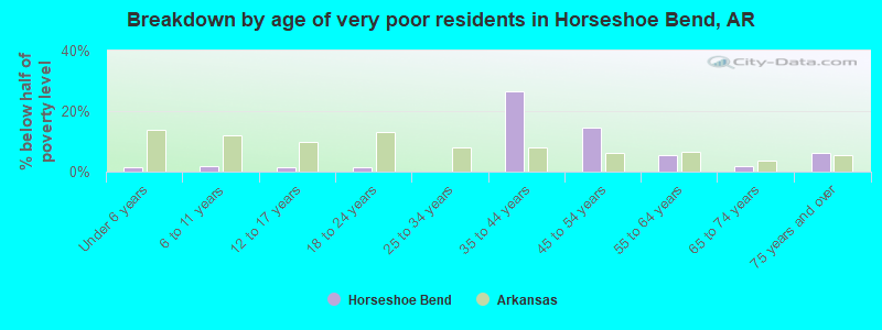 Breakdown by age of very poor residents in Horseshoe Bend, AR