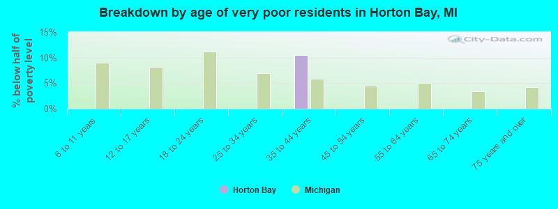 Breakdown by age of very poor residents in Horton Bay, MI