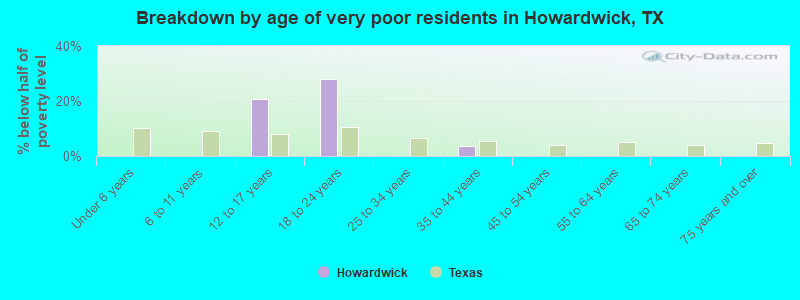 Breakdown by age of very poor residents in Howardwick, TX