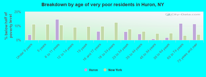 Breakdown by age of very poor residents in Huron, NY
