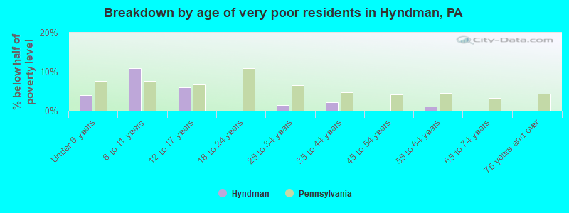 Breakdown by age of very poor residents in Hyndman, PA