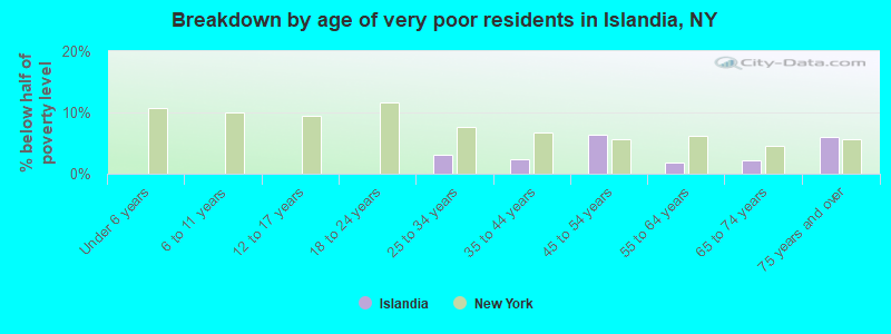 Breakdown by age of very poor residents in Islandia, NY