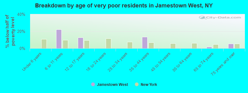 Breakdown by age of very poor residents in Jamestown West, NY