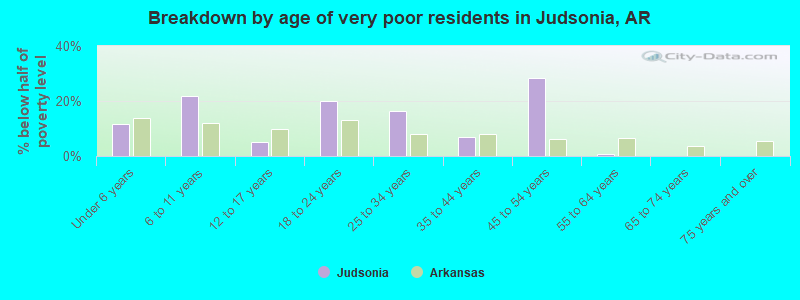 Breakdown by age of very poor residents in Judsonia, AR
