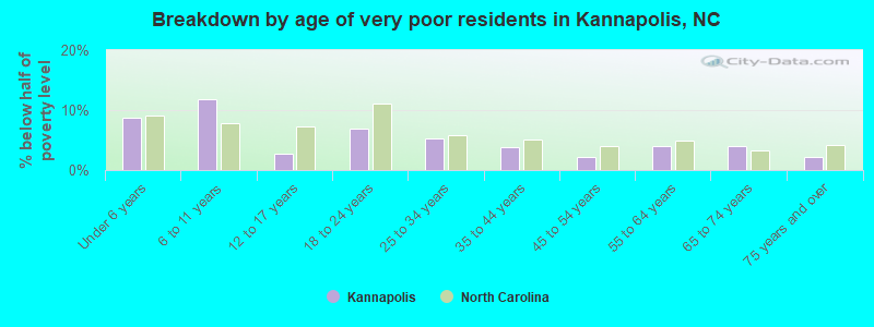 Breakdown by age of very poor residents in Kannapolis, NC