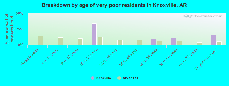 Breakdown by age of very poor residents in Knoxville, AR