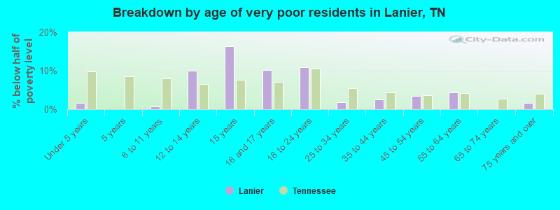 Breakdown by age of very poor residents in Lanier, TN