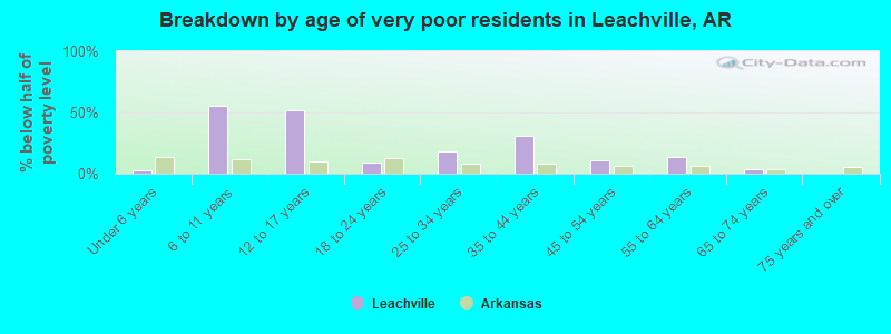 Breakdown by age of very poor residents in Leachville, AR