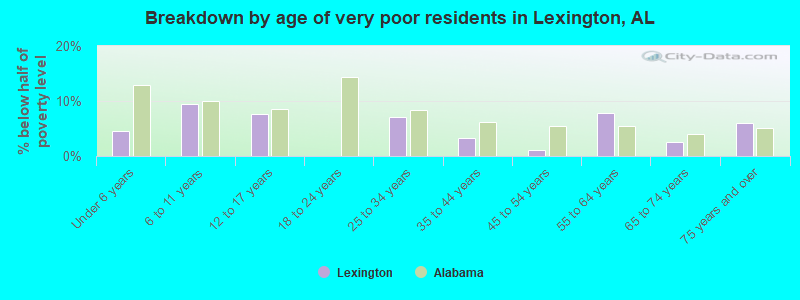 Breakdown by age of very poor residents in Lexington, AL