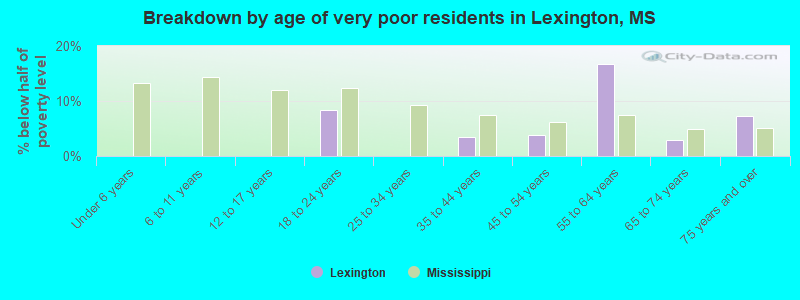 Breakdown by age of very poor residents in Lexington, MS