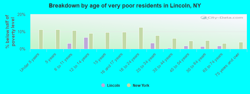 Breakdown by age of very poor residents in Lincoln, NY