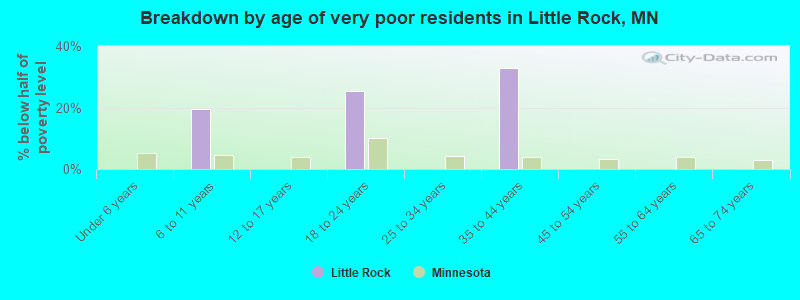 Breakdown by age of very poor residents in Little Rock, MN