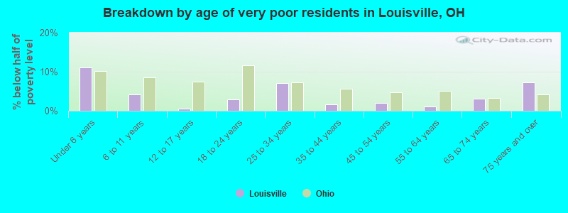 Breakdown by age of very poor residents in Louisville, OH