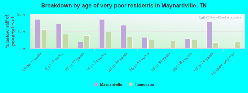 Breakdown by age of very poor residents in Maynardville, TN