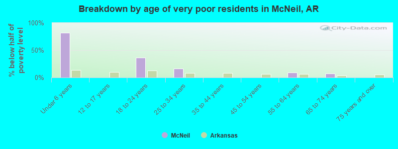 Breakdown by age of very poor residents in McNeil, AR