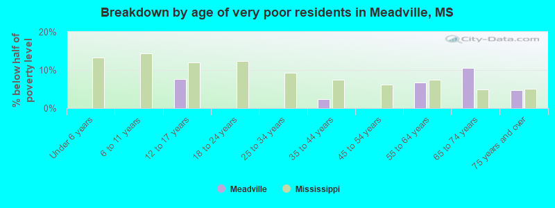 Breakdown by age of very poor residents in Meadville, MS