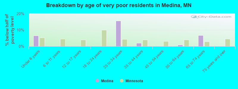 Breakdown by age of very poor residents in Medina, MN