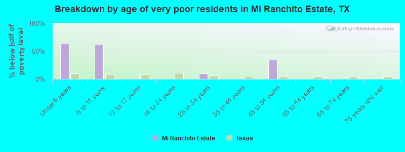 Breakdown by age of very poor residents in Mi Ranchito Estate, TX